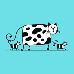 Mother cat with kittens, sketch for your design