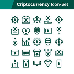 Simple Set of Cryptocurrency Related Vector Line Icons. Contains such Icons as Bitcoin, Mining, Piggy Bank, Statistic, and more. Editable Stroke. 32x32 Pixel Perfect.