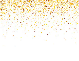 Sparkling Golden Glitter on White Vector Background. Falling Shiny Confetti with Gold Shards. Shining Light Effect for Christmas or New Year Greeting Card.
