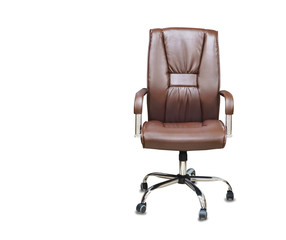 The office chair from brown leather. Isolated over white