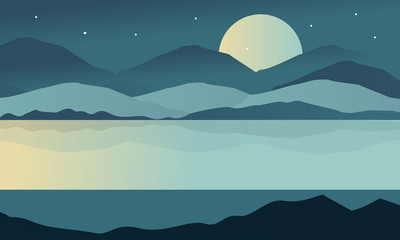 Night Hills With Sea Landscape Background