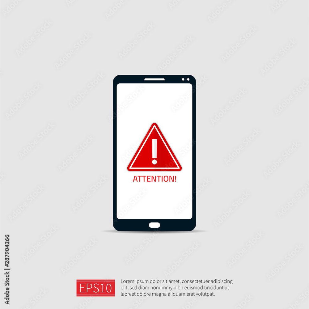 Poster attention warning attacker alert sign with exclamation mark. beware alertness of internet danger sym