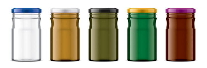 Set of Colored Glass Jar. 