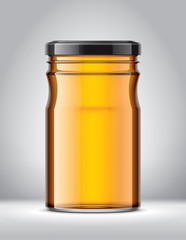 Glass Jar with Honey on Background. 