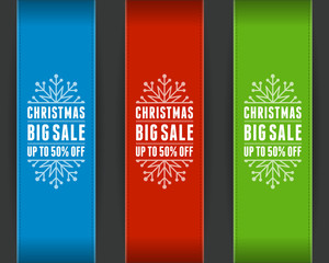 Christmas sale labels design on ribbons background vector illustration.