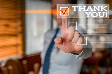 Word writing text Thank You. Business photo showcasing polite expression used when acknowledging...