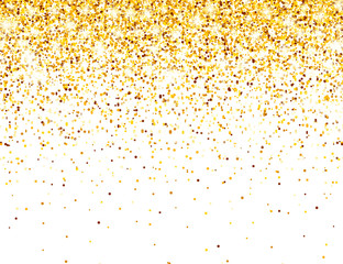 Sparkling Golden Glitter on White Vector Background. Falling Shiny Confetti with Gold Shards. Shining Light Effect for Christmas or New Year Greeting Card.