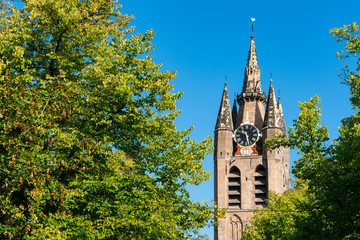 Tower of Oude Kerk (Old Church) in Delft, The Netherlands