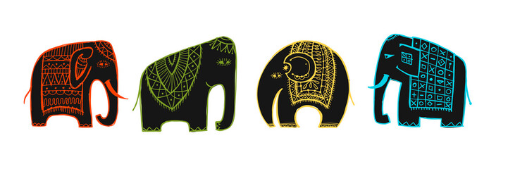 Colorful elephants, sketch for your design