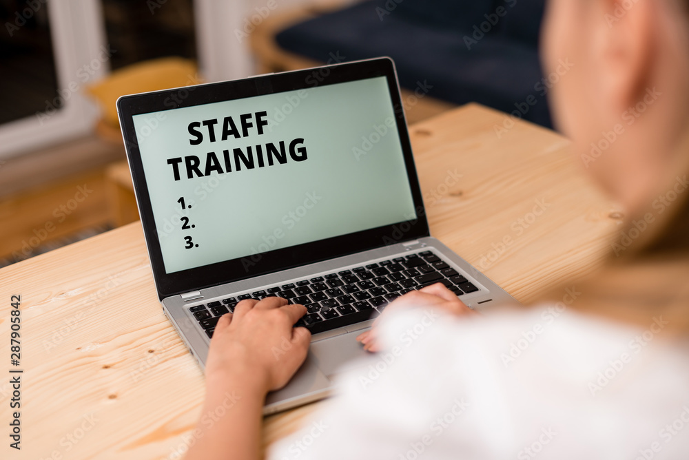 Aufkleber conceptual hand writing showing staff training. concept meaning program that helps employees learn s