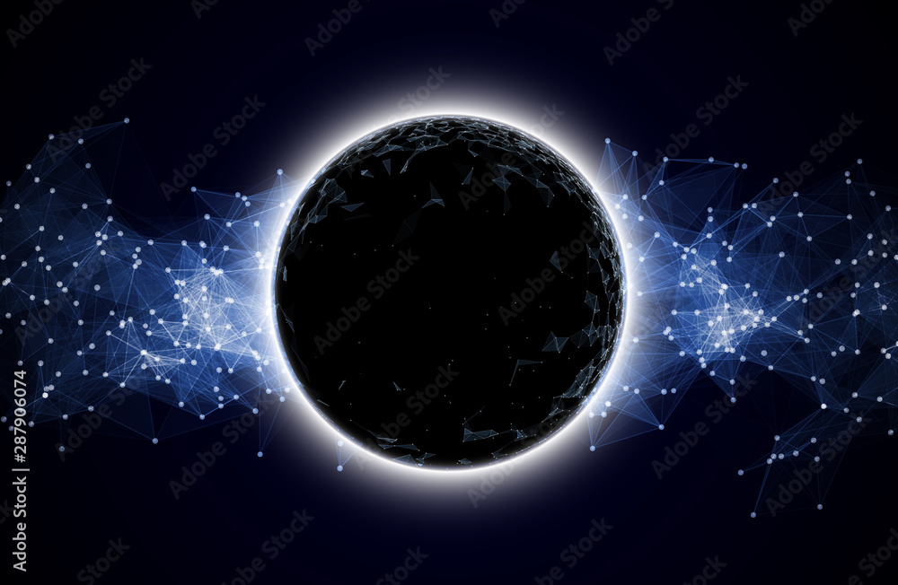 Poster abstract vector colorful mesh sphere on black background. big data. plexus effec. futuristic vector 