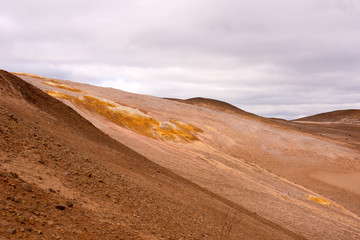 Namafjall Hverir geothermal area in North Iceland. Sulfur fields near of Mývatn lake, Iceland, Europe.