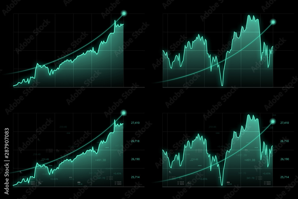 Poster stock graphs or statistical data showing business profits on a pure black background. holographic gr