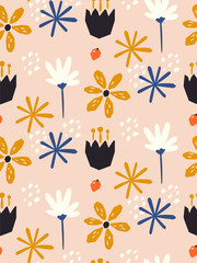seamless floral pattern in scandinavian style. Great for fabric, textile. Vector background. Nordic nature. Hand draw elements.