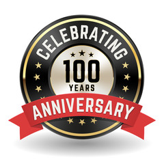 Celebrating 100 Years - Gold Anniversary Badge With Red Ribbon