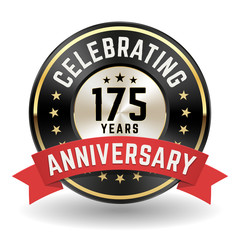 Celebrating 175 Years - Gold Anniversary Badge With Red Ribbon