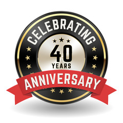 Celebrating 40 Years - Gold Anniversary Badge With Red Ribbon