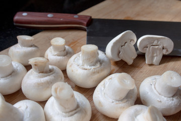 Mushrooms cooked for pizza. Fresh mushrooms.