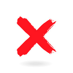 Fototapeta premium Cross sign element. Red grunge X icon, isolated on white background. Mark graphic design. Rejected sign in grunge style.