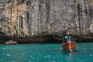 Thai traditional wooden longtail boat in Phi-Phi island, Phuket, Thailand 