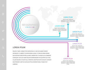 Vector minimalist infographic template with circle. Business geometric concept with 5 options. Used as blank space for content, step for step, timeline, workflow, label, presentation, diagram, flyers
