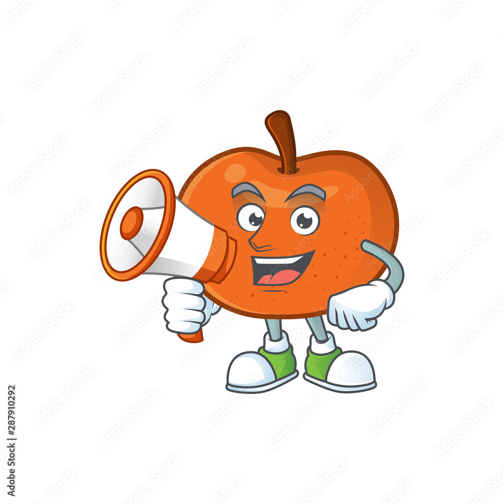 Wall mural With megaphone fresh tangerine juicy in cartoon character.