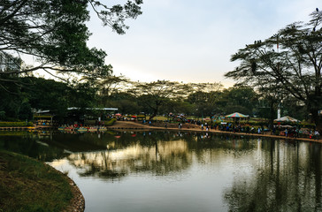 Fototapeta na wymiar Lake at sunset in Uhuru Park, a recreational facility in Nairobi City, Kenya, Africa