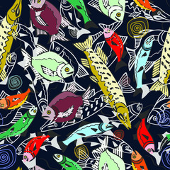  fish seamless pattern. eps10 vector illustration. hand drawing