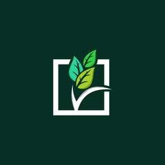 Leaf Square Check Ecology Nature Icon Logo Element Design Template