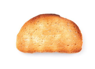 Tasty toasted bread on white background