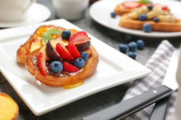 Tasty sandwiches on plate, closeup
