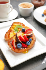 Tasty sandwiches on plate, closeup