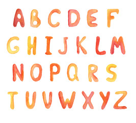 Watercolor letters in autumn colors. English alphabet.