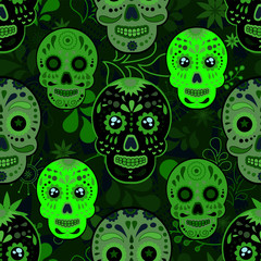 Abstract seamless skull pattern for girl, boy, clothes. Creative skull vector background with mexican symbol, day of the dead, dots, lines. Funny wallpaper for textile and fabric. Fashion skull style.