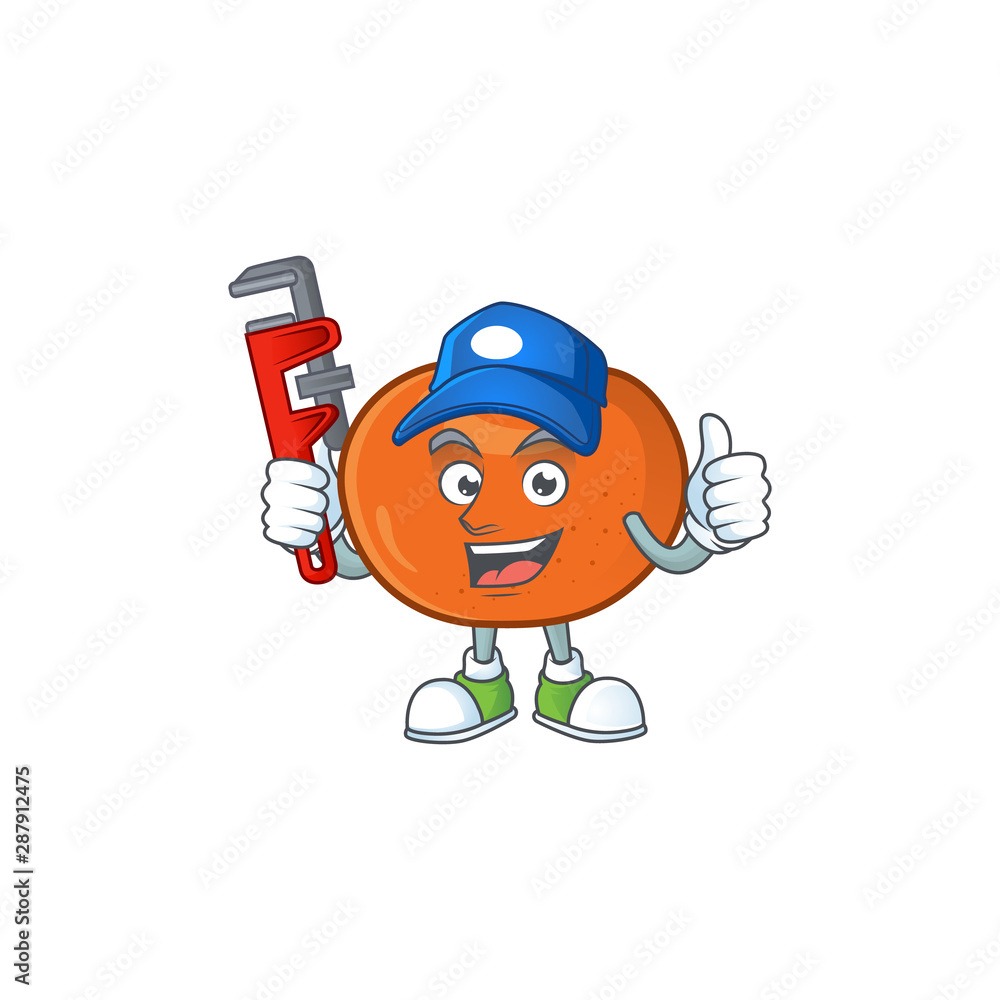 Sticker plumber fruit tangerine cartoon character with mascot