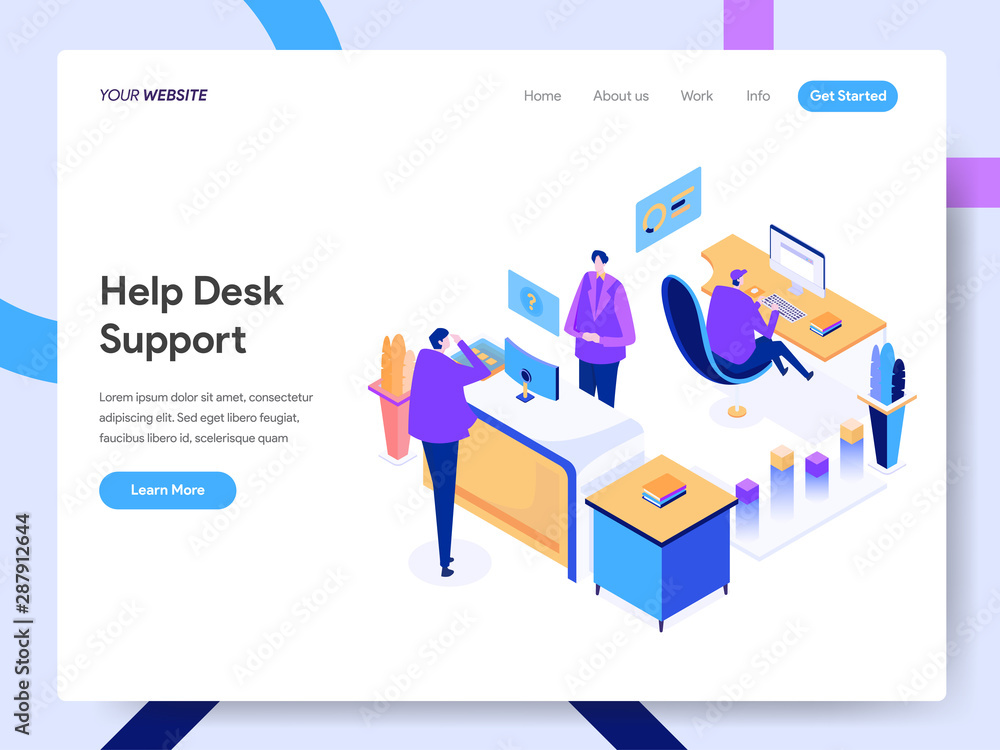 Poster landing page template of help desk support isometric illustration concept. modern design concept of 