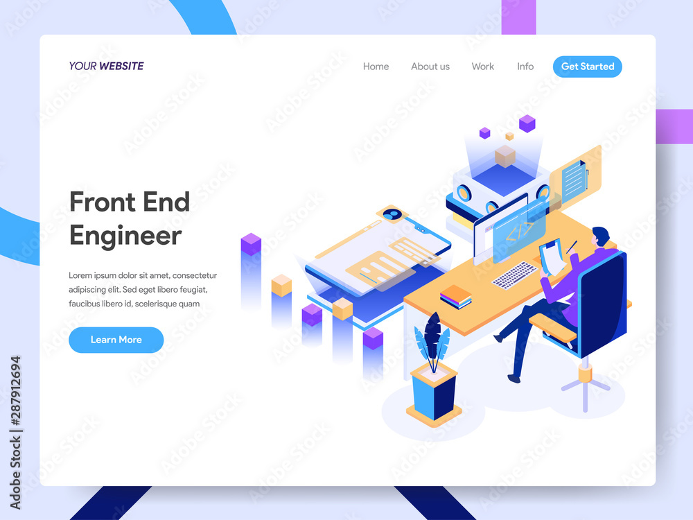 Poster landing page template of front end engineer isometric illustration concept. modern design concept of