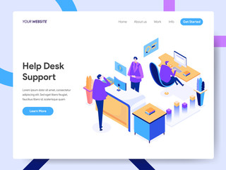 Landing page template of Help Desk Support Isometric Illustration Concept. Modern design concept of web page design for website and mobile website.Vector illustration EPS 10