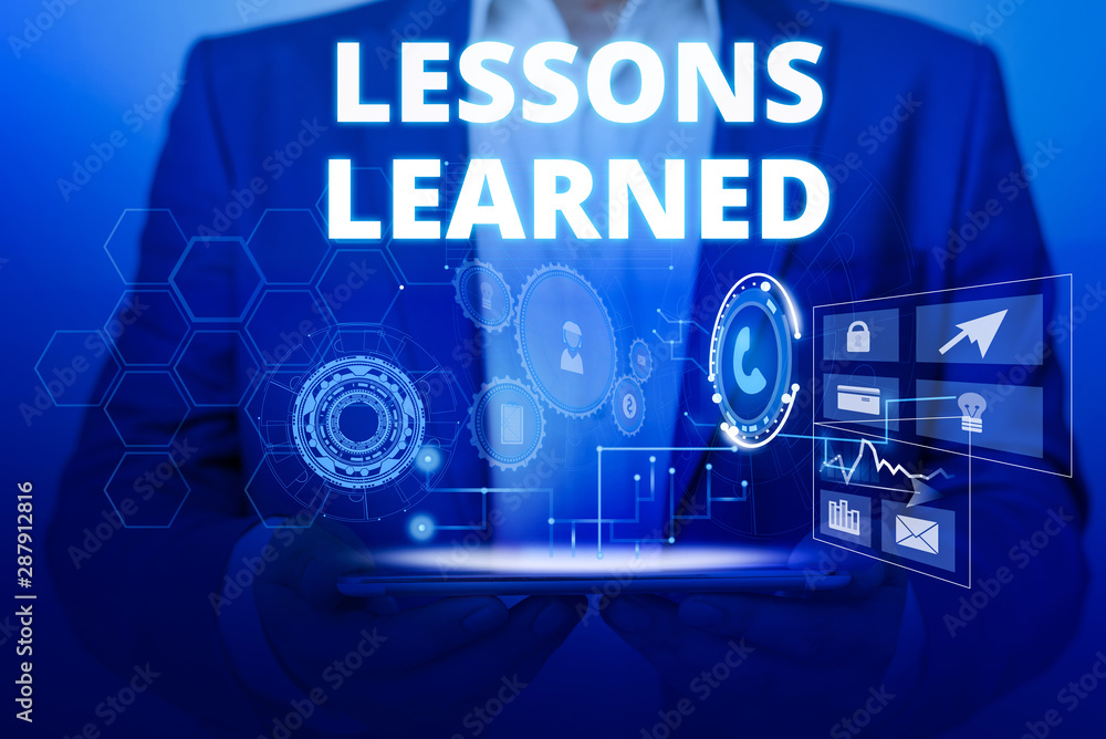 Aufkleber text sign showing lessons learned. business photo text the knowledge or understanding gained by expe