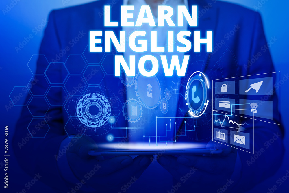 Poster text sign showing learn english now. business photo text gain or acquire knowledge and skill of engl