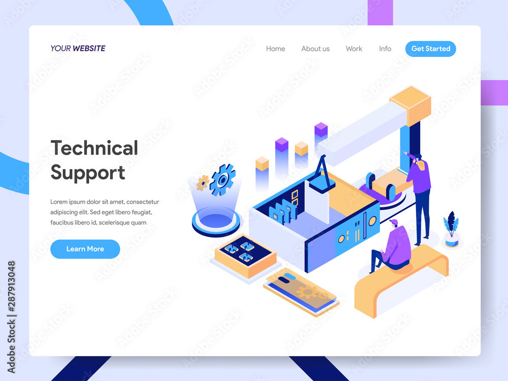 Poster landing page template of technical support isometric illustration concept. modern design concept of 