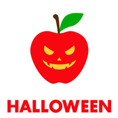 Logotipo con texto HALLOWEEN con manzana con cara en color rojo