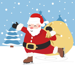 santa claus doing ice skating vector