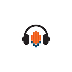 Music logo design with using headphone icon symbol