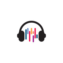 Fototapeta na wymiar Music logo design with using headphone icon symbol