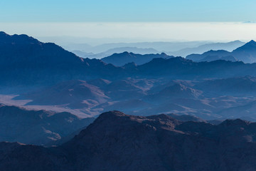 Obraz na płótnie Canvas Egypt. Mount Sinai in the morning at sunrise. (Mount Horeb, Gabal Musa, Moses Mount). Pilgrimage place and famous touristic destination.