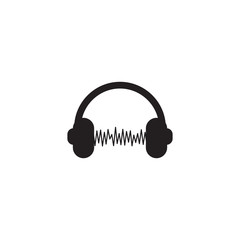 Music logo design with using headphone icon symbol