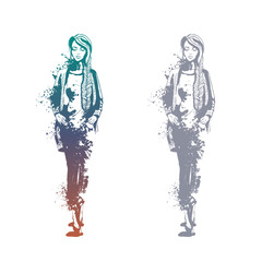 Sketch of trendy look girls with splashes