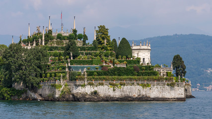 Beautiful view of Isola Bella and Italian gardens from Lake Maggiore, Italy