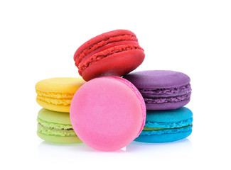 Sweet and colourful french macaroons or macaron on white background, Dessert.